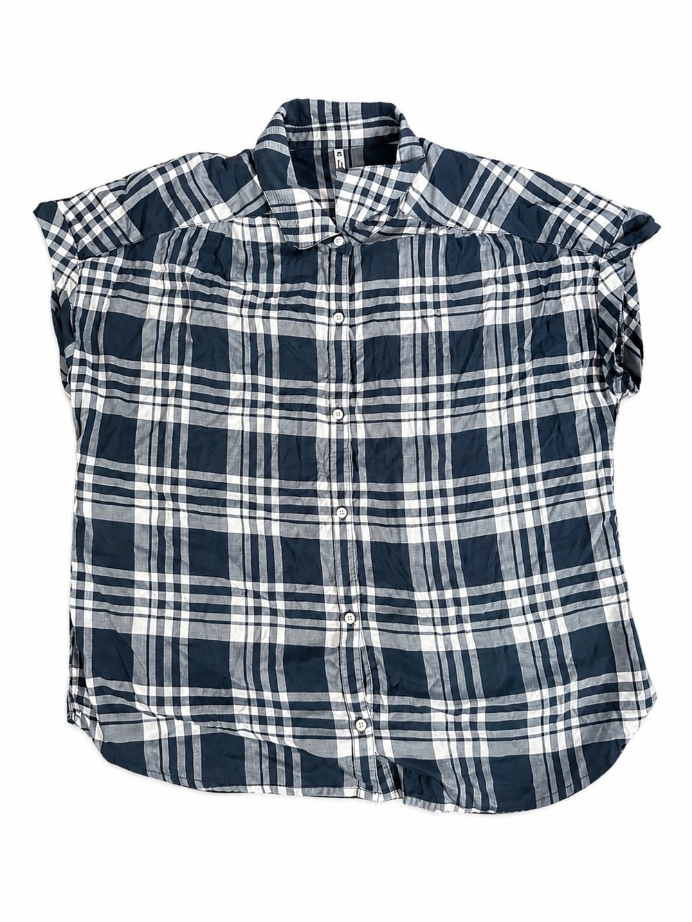 Kuhl Navy & White 100% tensel Plaid Short-Sleeve Button-Down Top